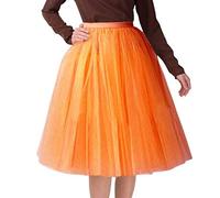 Xmiral Damen Tüll Tutu Rock Plissee Gaze Reine Farbe Knielanges Elastisch Taille Tanzenrock(Orange,One Size)