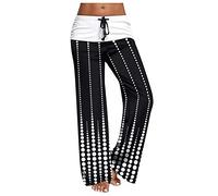 Xmiral Damen Yogahosen Drucken Kordelzug Niedrige Taille Spleißen Jogginghosen Bequem Breite Bein Hosen(Weiß,M)