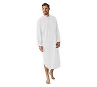 Xmiral Einfarbige Robe Herren Arabischer Stil Button-Down Langarm Henry Collar Nachthemd(Weiß,3XL)
