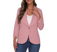 Xmiral Frauen Anzug Einfarbig Vorne Offen Büro Jacken Plus Größe Langarm Sommer Arbeit Büro Strickjacke Mit Taschen Damen Mantel Lammfell (Pink, XL)