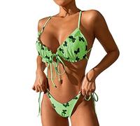 Xmiral Frauen-Bikini-Badeanzug mit Schmetterlingen, sexy Push-Up-Bikini-Set, zweiteilig, Strand-Badeanzug Sexy Badeanzug Damen (L,Grün)