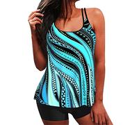Xmiral Frauen-Bikini mit hoher Taille sexy Push-Up Zweiteilige Badeanzüge Vintage-Badeanzug zweiteilig Retro gerüscht mit hoher Taille bedrucktes Bikini-Set Tankini (XL,b-Minzgrün)
