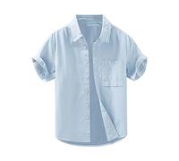 Xmiral Frisches Baumwoll-Leinen-Hemd für Herren, atmungsaktiv, einfarbig, dünn, quadratischer Ausschnitt, lässiges Kurzarm-Hemd für Herren, Sommer Hemd Herren Pastell