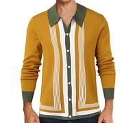 Xmiral Gestreifter Herren-Cardigan mit Knöpfen aus elastischem Strick mit Langen Ärmeln Business Hemd (L,2-Gelb)