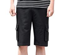 Xmiral Herren Cargohose mit Elastischer Taille Einfarbig Sommer Shorts Gro遝 Gr鲞e (7XL, A Schwarz)