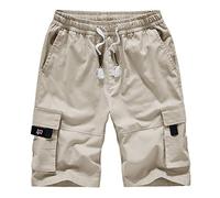 Xmiral Herren Cargohose mit Elastischer Taille Einfarbig Sommer Shorts Große Größe Sports Training Fitness Beachshorts Badehose(A Khaki,4XL)