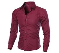 Xmiral Herren Hemden Tops Plaid Printed Bluse Lässige Langarm Slim Shirt Gentleman Arbeitskleidung(M,Wein Rot)