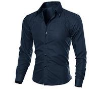 Xmiral Herren Hemden Tops Plaid Printed Bluse Lässige Langarm Slim Shirt Gentleman Arbeitskleidung(XL,Marine Blau)