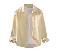 Xmiral Herren-Langarmhemd mit Reverskragen aus Fester Baumwolle, weich und bequem Stehkragen Kurzarm Herren Hemd (3XL,3-Gelb)