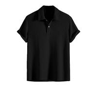 Xmiral Herren-Oberteil aus Baumwolle, einfarbig, lässig, modisch, kurzärmlig, mit und Knöpfen Hemd Bügelfrei Schwarz Herren (XXL,Schwarz #2)