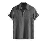 Xmiral Herren-Oberteil aus Baumwolle, einfarbig, lässig, modisch, kurzärmlig, mit und Knöpfen Hemd Bügelfrei Schwarz Herren (M,Dunkelgrau #2)