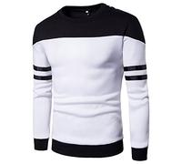 Xmiral Herren Pullover Sweatshirt Gestreiftes, langärmliges Patchwork-Oberteil Outwear Bottoming Shirt(XL,Weiß)