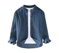Xmiral Herren-Retro-Cordhemd mit Stehkragen, einfarbig, modisches Langarmhemd Herren Hemd Streifen (XL,Blau #1)
