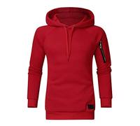 Xmiral Herren Sweatshirt Top Herbst Langarm Plaid Hoodie Mit Kapuze T-Shirt Outwear(XL,Rot)