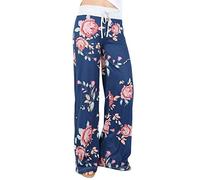 Xmiral Hose Damen Blumenmuster Gedruckte Tunnelzug Yogahosen Elastische Taille Freizeit Sport Hosen Relaxed Straight Leg Baggy Jogginghose(Blau,L)