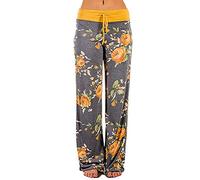Xmiral Hose Damen Blumenmuster Gedruckte Tunnelzug Yogahosen Elastische Taille Freizeit Sport Hosen Relaxed Straight Leg Baggy Jogginghose(Yellow,3XL)