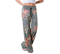 Xmiral Hose Damen Blumenmuster Gedruckte Tunnelzug Yogahosen Elastische Taille Freizeit Sport Hosen Relaxed Straight Leg Baggy Jogginghose(Grau,3XL)