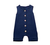 Xmiral Infant Baby Jungen Mädchen Weste Strampler Unisex Einfarbig Ärmellose Knöpfe Overall Plissee Baumwollmischung Bodys Playsuit(b Blau,18-24 Monate)