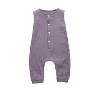 Xmiral Infant Baby Jungen Mädchen Weste Strampler Unisex Einfarbig Ärmellose Knöpfe Overall Plissee Baumwollmischung Bodys Playsuit(a Violett,18-24 Monate)