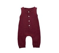 Xmiral Infant Baby Jungen Mädchen Weste Strampler Unisex Einfarbig Ärmellose Knöpfe Overall Plissee Baumwollmischung Bodys Playsuit(a Wein,6-12 Monate)