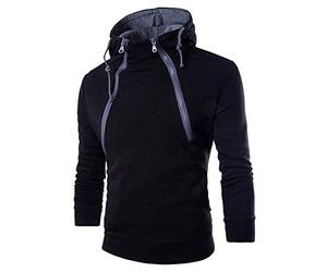 Xmiral Kapuzen-Pullover Herren Einfarbig Lose Kapuzensweatshirt Hoodies Reißverschluss-Ausschnitt(L,Schwarz)