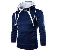 Xmiral Kapuzen-Pullover Herren Einfarbig Lose Kapuzensweatshirt Hoodies Reißverschluss-Ausschnitt(XL,Marine Blau)