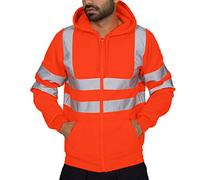 Xmiral Kapuzenpullover Herren Reflektierend Streifen Straßenarbeitskleidung Langarm Sweatshirt mit Kapuze Jacke Mantel Große Größe Pullover Jumper(b Orange,7XL)