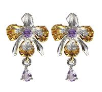 Xmiral Kristall und Elegant Ohrring Anhänger Ohrstecker Licht Orchidee Kleine Ohrringe Gold Regen Ohrringe Trennung Ohrringe Lila Farbe Tropfen Wasser Orchidee Natürlich Ohrringe Orientalisch
