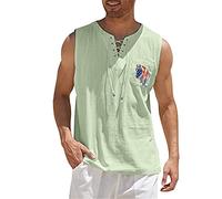 Xmiral Männliche Frühlings- und Sommeroberteile Lässiger Sport Ärmelloses Oberteil Baumwolle Leinen Weste Malerei Fitness Muskel Tank Top Schwarzes Top (XXL,Grün)