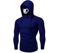 Xmiral Mens Pullover Gesichtsschal Skull Pure Color Langarm-Kapuzenpulli Tops zum Karneval(L,C-Blau)