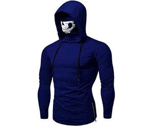 Xmiral Mens Pullover Gesichtsschal Skull Pure Color Langarm-Kapuzenpulli Tops zum Karneval(L,C-Blau)