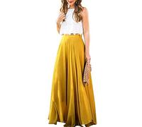 Xmiral R鯿ke Damen Chiffon Stretch Hohe Taille Maxir鯿k Ausgestelltes Plissee Lang Tanzkleid Abendkleid (M,Gelb)