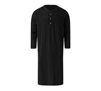 Xmiral Robe Herren Arabischer Stil Button-Down Langarm Collar Nachthemd (W-B-Black, XXL)