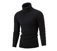 Xmiral Rollkragenpullover Herren Muster Stricken Rollkragen Langarm Strickwaren Slim Tops Einfarbig Warm Unterwäsche Herbst Winter Jumper(Schwarz,L)