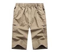 Xmiral Shorts Herren Elastische Taille Cargohose Gerade Kurze Hosen mit Tasche Slim Fit Training Hose Arbeitshosen Boxing Shorts Sportshorts(b Khaki,4XL)