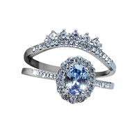 Xmiral Silber Oval See Blau Zirkon Ring Vorschlag Paar Ring Set Hässliche Ringe