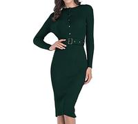 Xmiral Sweater Damen Strickkleid Winter Frau Langarm Button Back Split Rock Mit G黵tel (M,Gr黱)