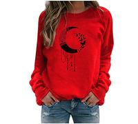 Xmiral Sweatshirt Pullover Damen Langarm Rundhals Gedruckt Lässiger Blusen Oberteile Herbst Winter Lose Warmes Bottoming Shirt(c-Rot,M)