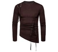Xmiral Sweatshirt Pullover Herren Einfarbig Unregelm溥ig Schn黵ung Tops Hemd Lange 膔mel Rundhals Tops Sportbekleidung(Kaffee,M)