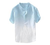 Xmiral T-Shirt Herren Einfarbig Henry Kragen Kurzarm Atmungsaktiv Hemden mit Brusttasche Strandkleidung Tops Poloshirt Polohemd Tanktop Kurzarmshirt(Blau - Gradient,3XL)