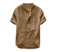 Xmiral T-Shirt Herren Einfarbig Rundhals Hemden Kurzarm Knopf Shirt Slim Fit Sommer Polohemd Tops Bluse Sweathshirt(Braun-Kurzarm,XL)