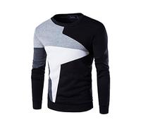 Xmiral Top Blouse Herren Patchwork Beil鋟figes d黱nes lang鋜mliges T-Shirt Hemd Dick Pullover S-XL(M,Schwarz)