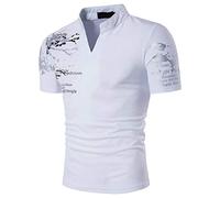 Xmiral Tops T-Shirts Herren Poloshirt Mit V-Ausschnitt Kurzarm Casual Oberteile Frühling Sommer Bodybuilding Muskel Bluse(M,Weiß)
