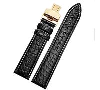 XMKT Crocodile Leder -Uhrband für jedes Marken -Armband 16 17 18 19 -mm -Träger mit Klappverschluss(Black white gold,18mm)