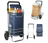 XMTECH Klappbarer Einkaufstrolley 56L, 3-in-1 Einkaufswagen, Aluminium Rahmen, große Einkaufstasche mit Rollen, faltbar Transportwagen für Einkauf, Camping & Garten, bis 30 kg, Blau
