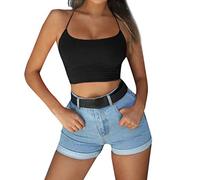 Xniral Cami Top Damen Rückenfrei Fesseln Tube Tops Tie-up Kurz Tanktop Überlappen Sie Cross Sling Crop Tops(Schwarz,M)