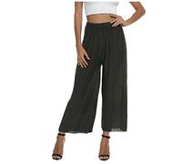 Xniral Damen Hosen Plissee L鋝sige Breites Bein Lose Elastische Gro遝 Freizeithose Hohe Taille Caprihose Einfarbig Elegant Wild Hose(Schwarz,XL)