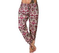 Xniral Damen Pumphose Haremshose Blumenmuster Lange Hose Elastische Taille Yogahose Weiche Jogginghose Elastisch Lange Hose(Rosa rot,4XL)
