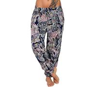 Xniral Damen Pumphose Haremshose Blumenmuster Lange Hose Elastische Taille Yogahose Weiche Jogginghose Elastisch Lange Hose(Marine,4XL)