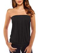 Xniral Damen Sommer Tube Top Schulterfrei Rueckenfrei Tops Party Bandeau Schlauchshirt mit Plissee(Schwarz,M)